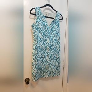 Turquoise and white cotton casual dress